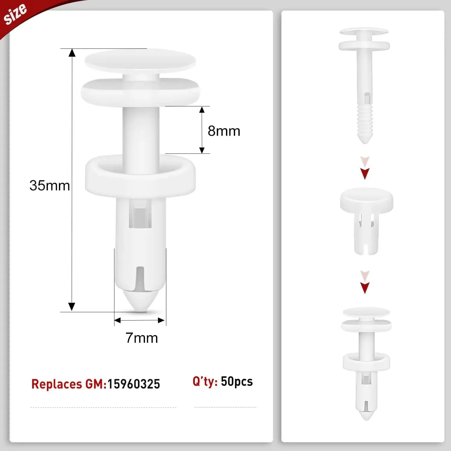 50 Pcs Head 15mm Hole 7mm Door Trim Panel Push-Type Retainer Clips Replacement for GM 15960325 Chevrolet Trucks Cadillac Trucks and GMC Trucks Automobiles