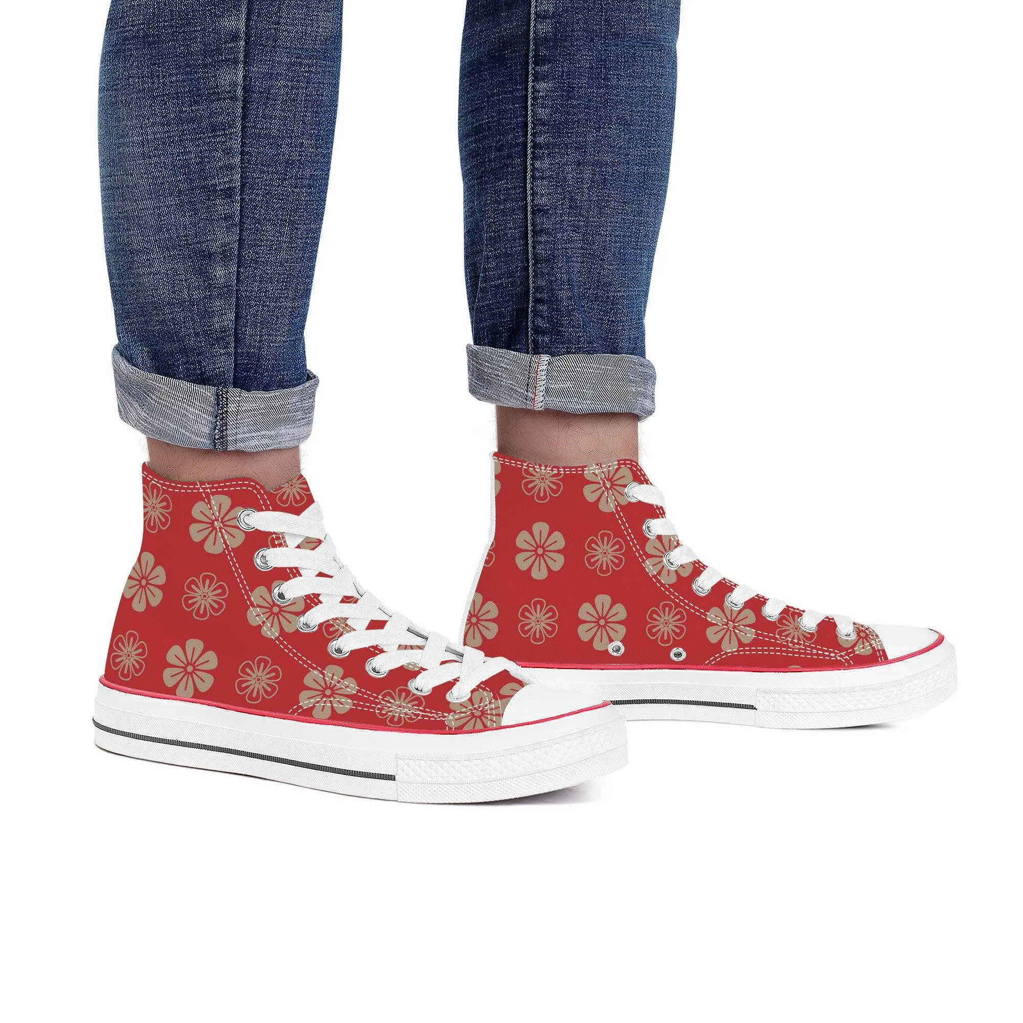 Aka 赤 - Red High Top Canvas Shoes