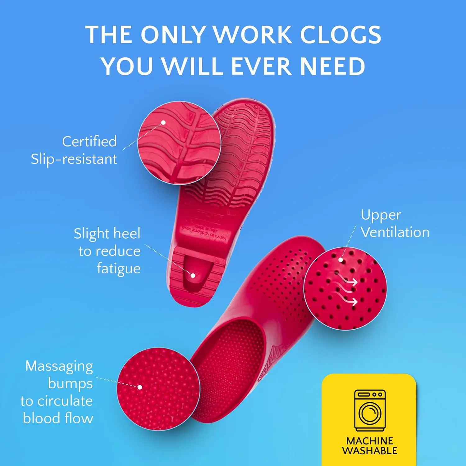 CALZURO Classic Work Clogs with Holes - Unisex Work Clogs for Women and Men - Non Slip Shoes - Autoclavable Rubber Kitchen Shoes and Nursing Clogs
