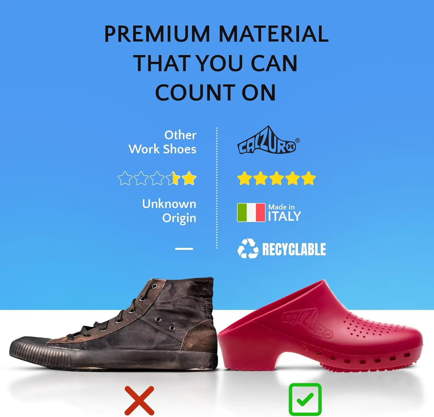 CALZURO Classic Work Clogs with Holes - Unisex Work Clogs for Women and Men - Non Slip Shoes - Autoclavable Rubber Kitchen Shoes and Nursing Clogs