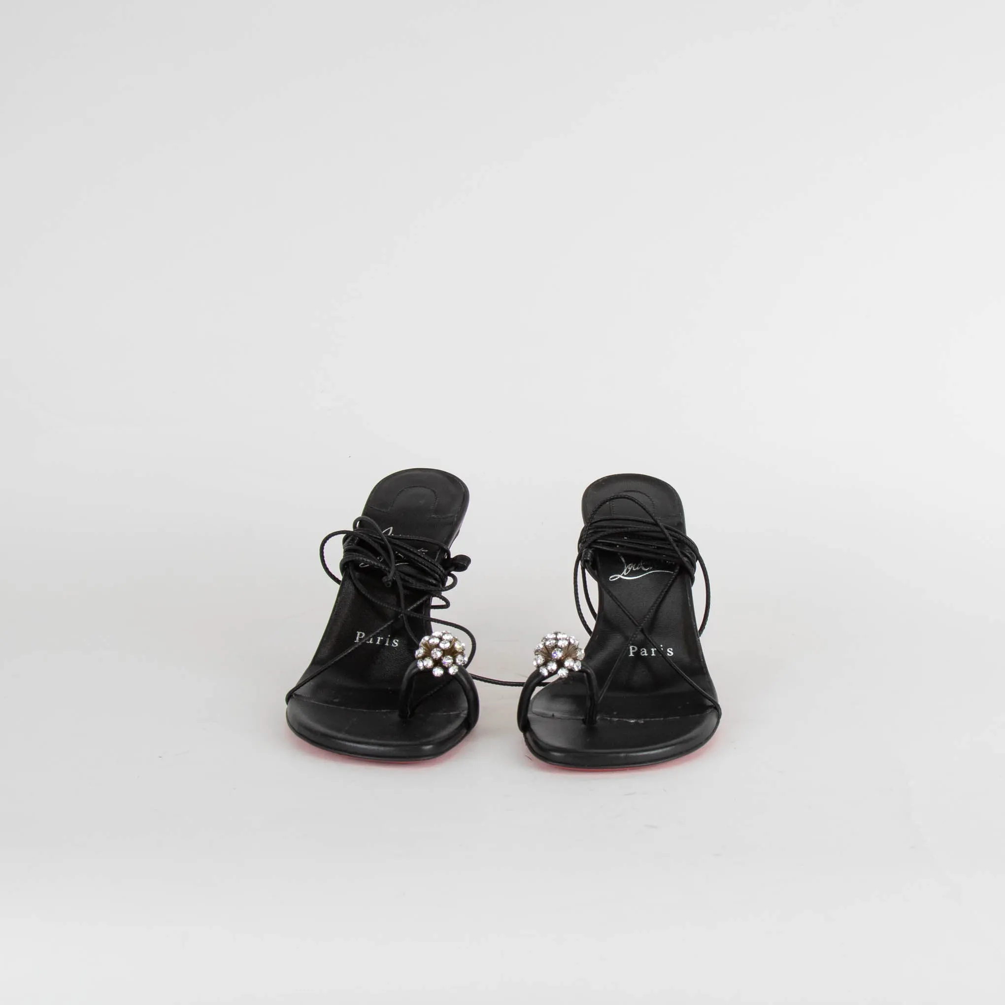 Christian Louboutin Black Crystal Lace Up Heels