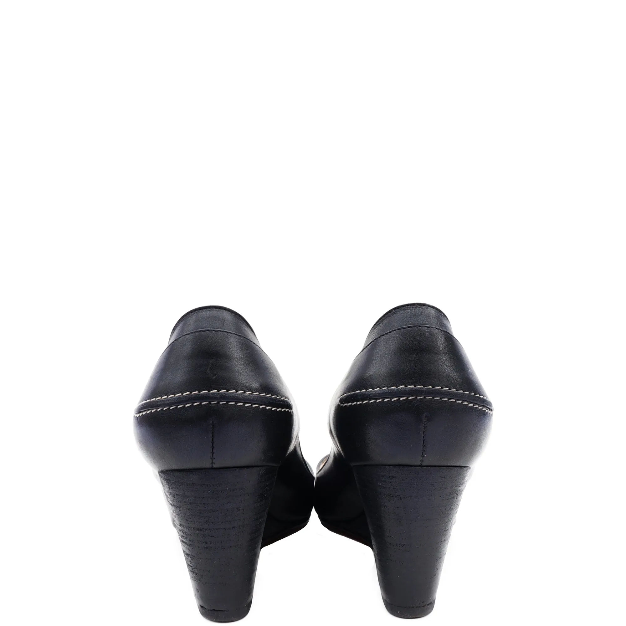 CHRISTIAN LOUBOUTIN BLACK PEEP-TOE WEDGE