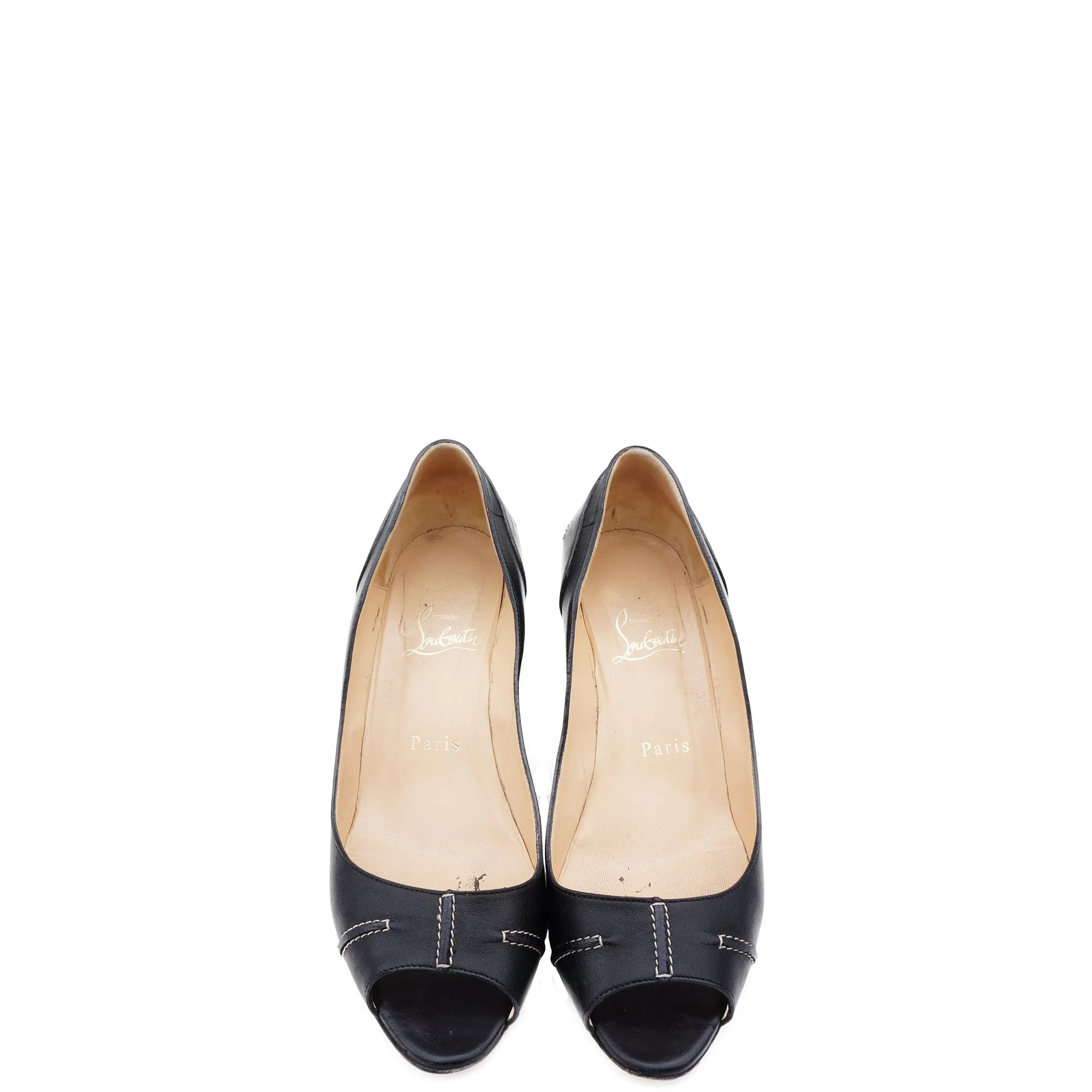 CHRISTIAN LOUBOUTIN BLACK PEEP-TOE WEDGE