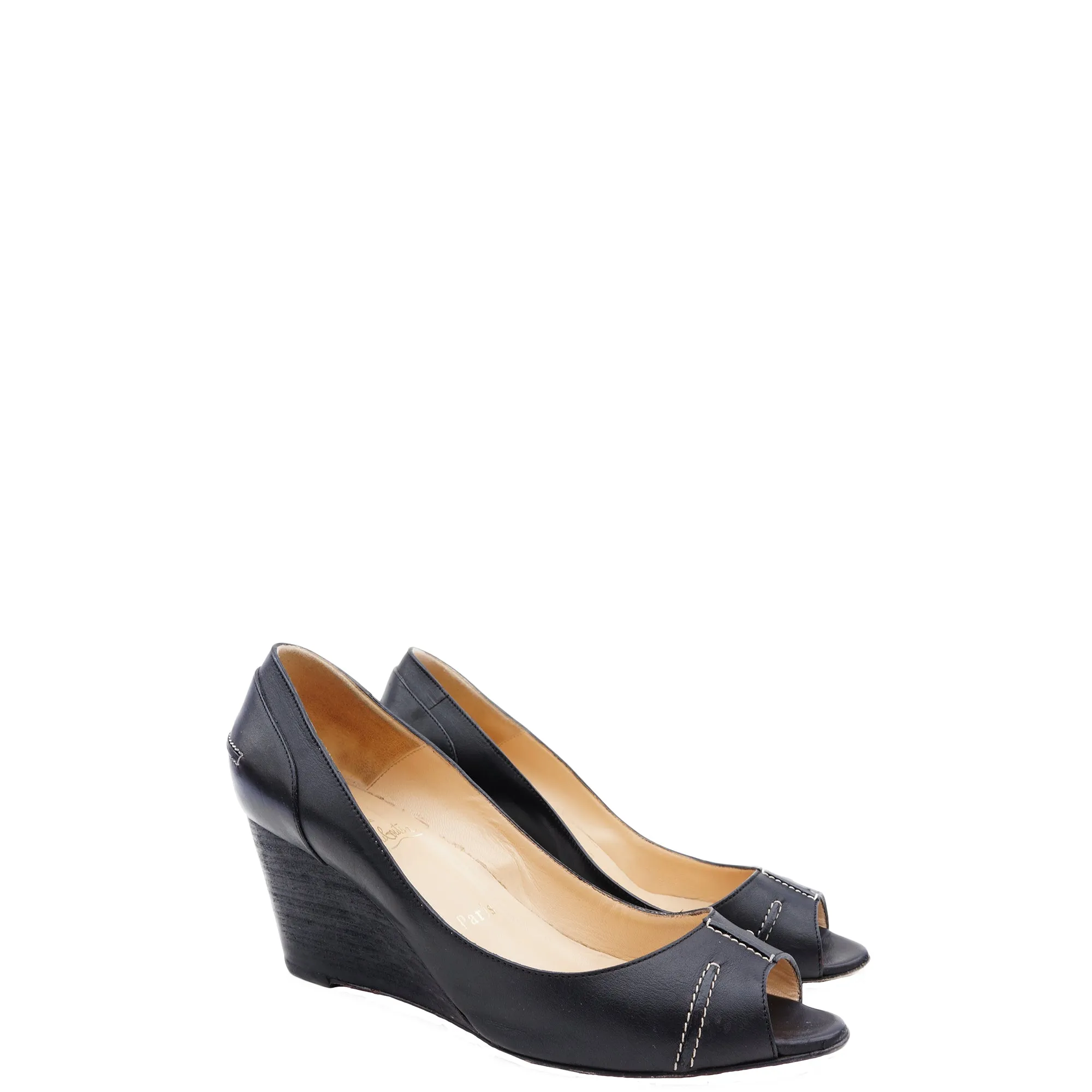 CHRISTIAN LOUBOUTIN BLACK PEEP-TOE WEDGE