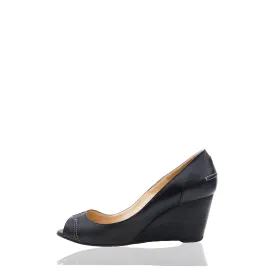 CHRISTIAN LOUBOUTIN BLACK PEEP-TOE WEDGE