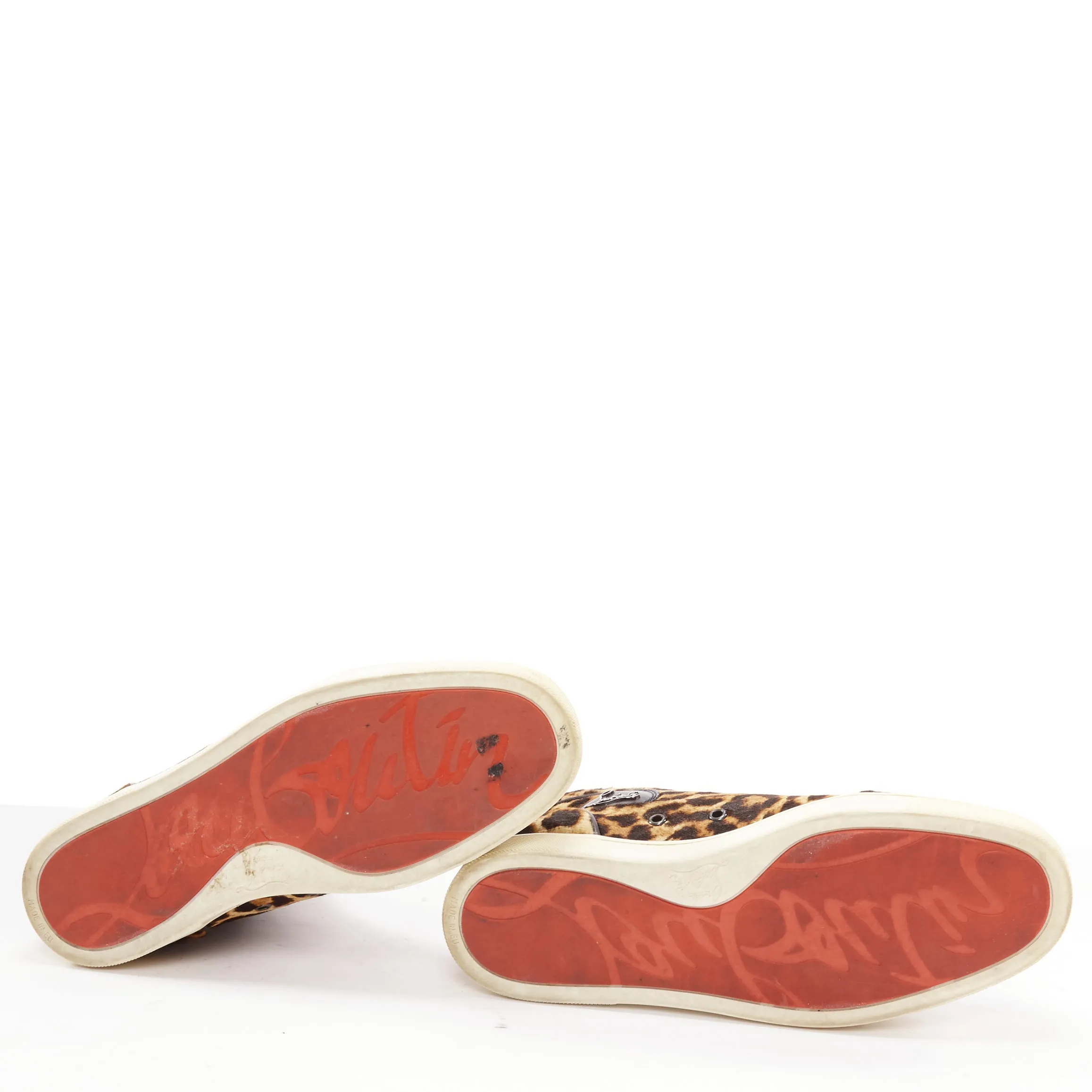 CHRISTIAN LOUBOUTIN Rantus Orlato brown leopard calf hair high top sneakers EU42