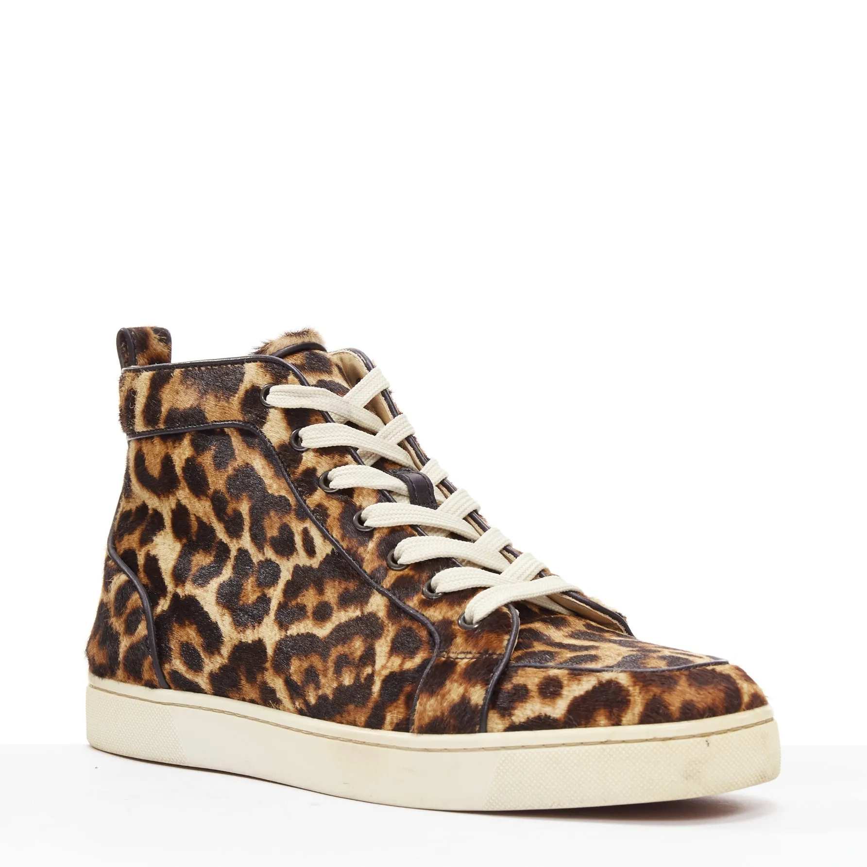 CHRISTIAN LOUBOUTIN Rantus Orlato brown leopard calf hair high top sneakers EU42