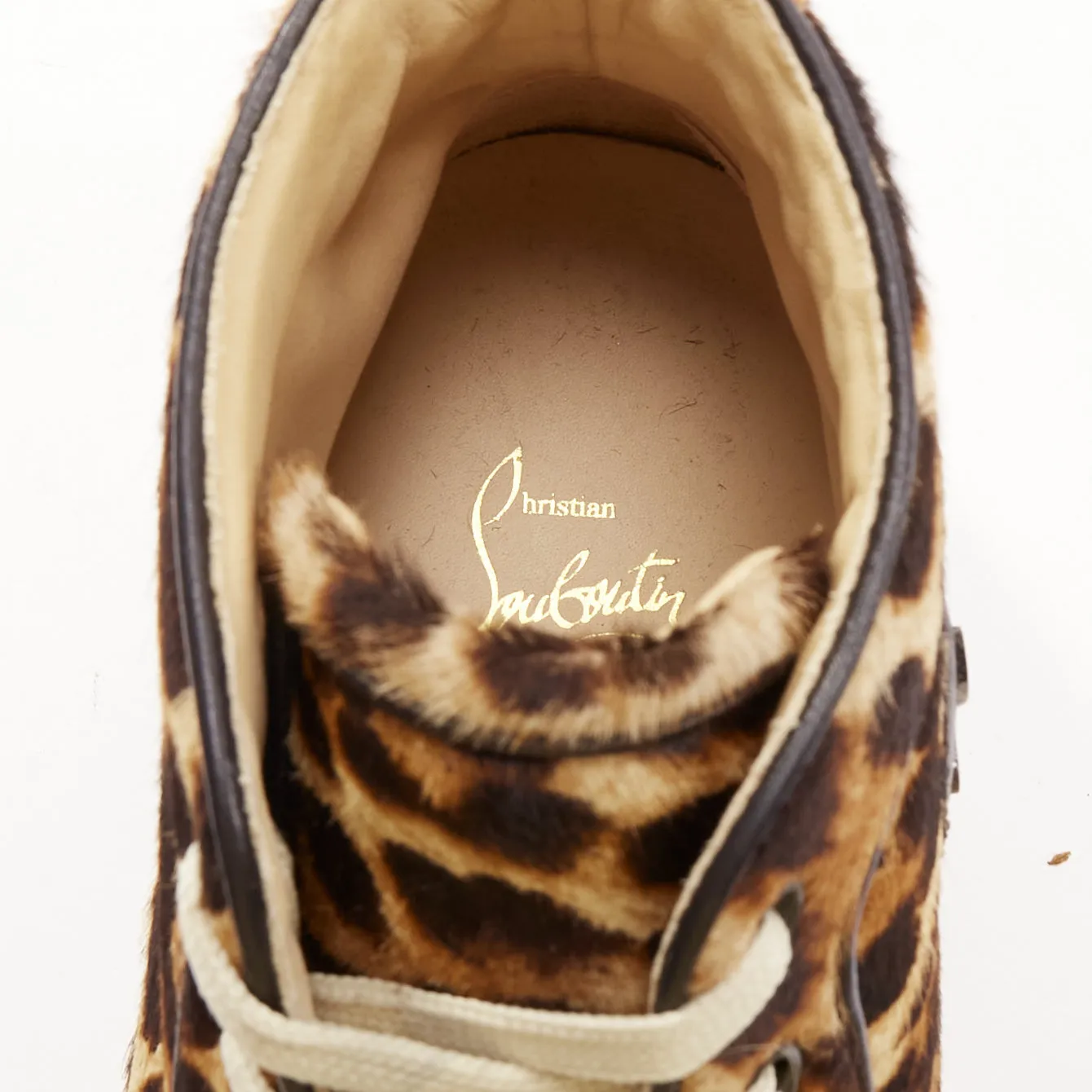 CHRISTIAN LOUBOUTIN Rantus Orlato brown leopard calf hair high top sneakers EU42