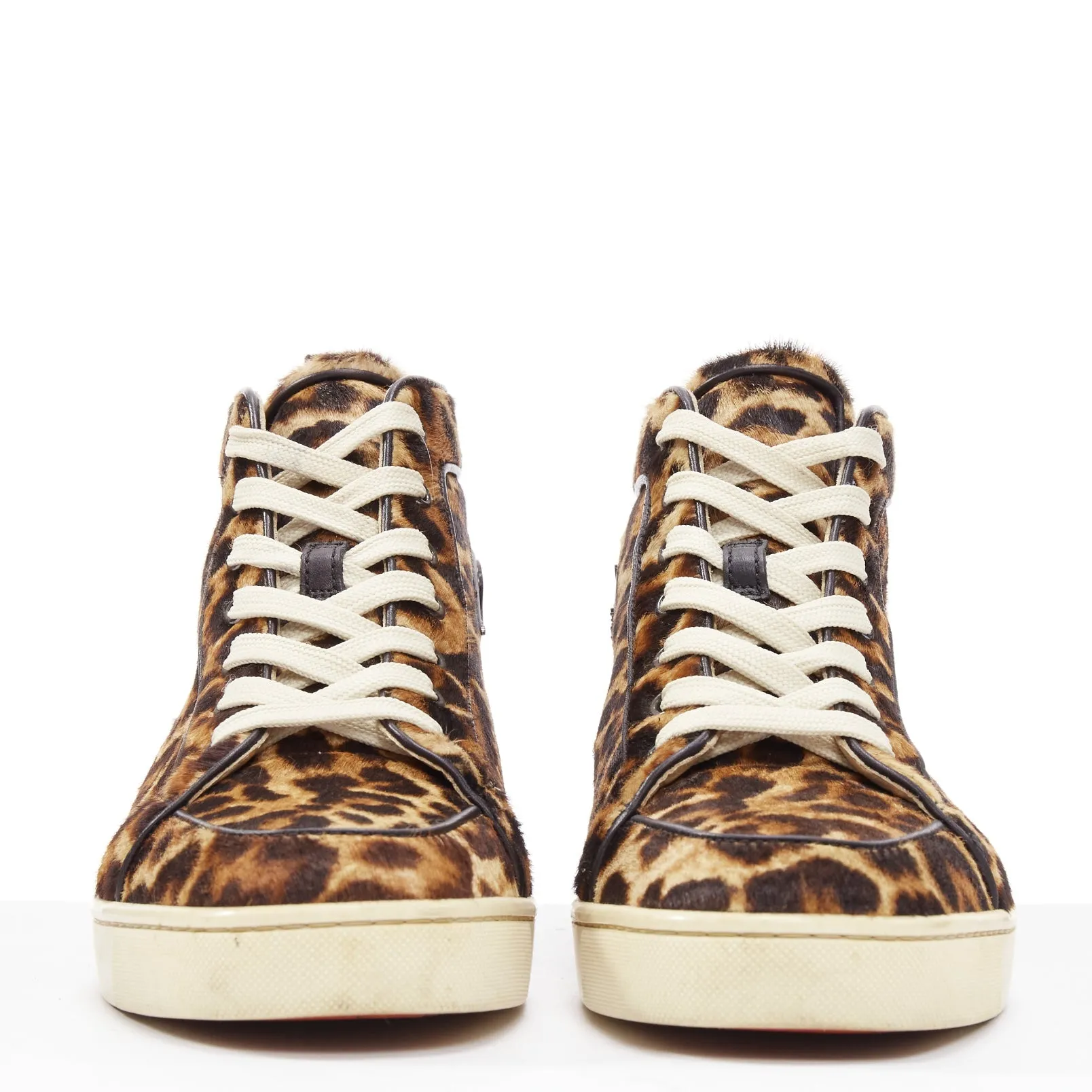 CHRISTIAN LOUBOUTIN Rantus Orlato brown leopard calf hair high top sneakers EU42