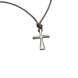 Cross Necklace for Men Leather Cord mens cross necklaces, Surfer rope Christian beach Jewelry HandMade By Zulasurfing In USA