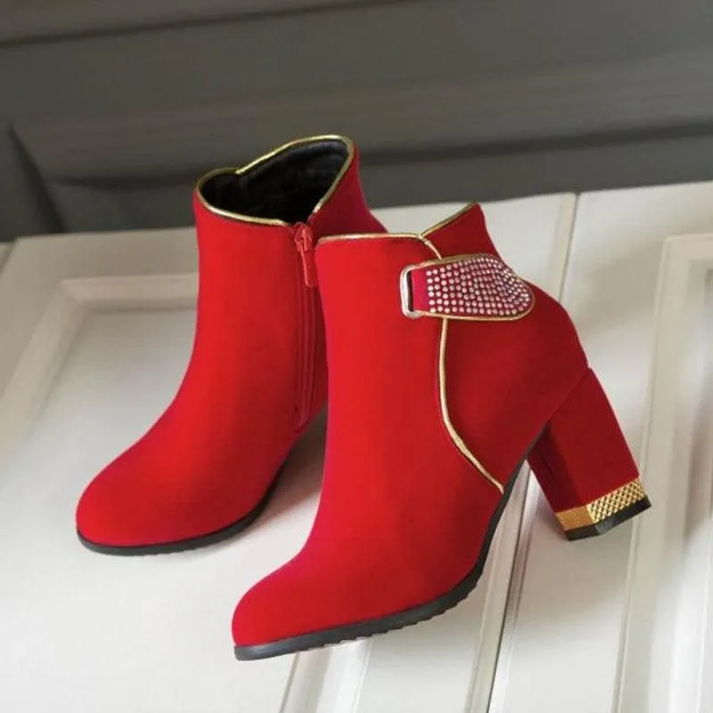 Crystal Winter Ankle Boots Warm Faux Fur Booties