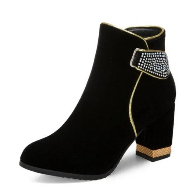Crystal Winter Ankle Boots Warm Faux Fur Booties