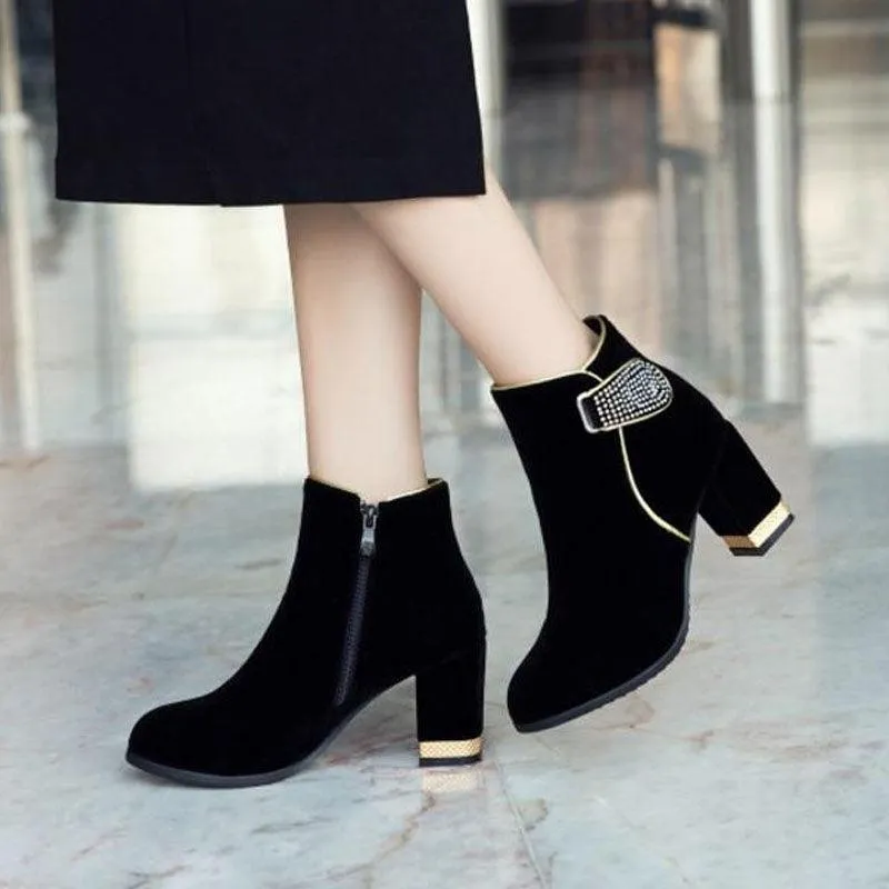 Crystal Winter Ankle Boots Warm Faux Fur Booties