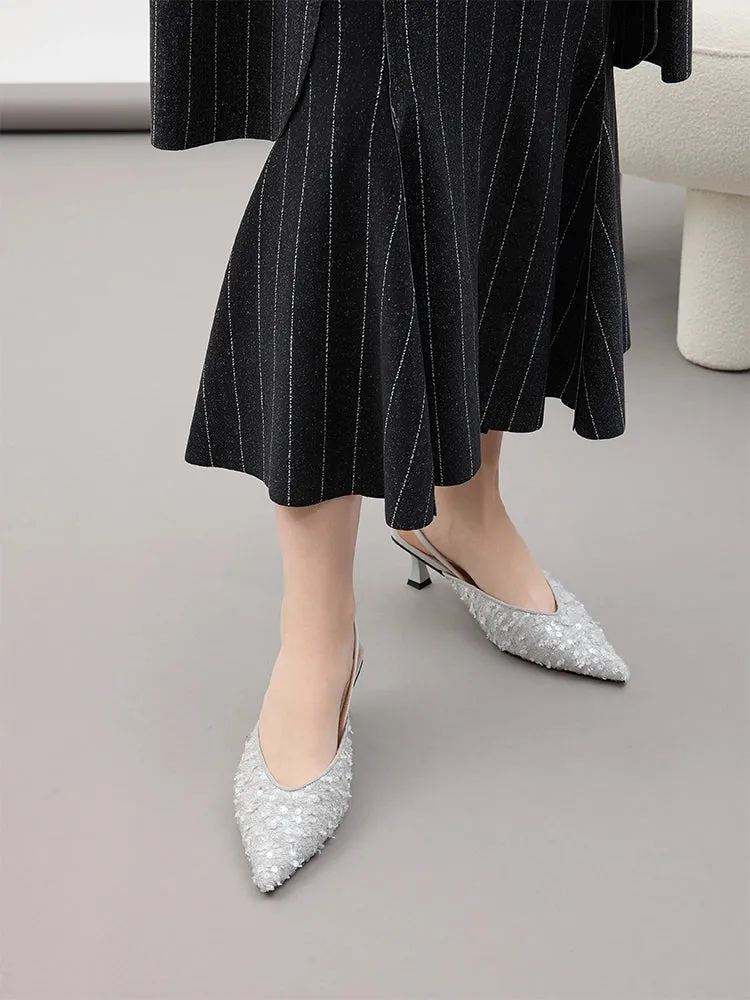 Esme Sequin Pointed Toe Slingback Heels
