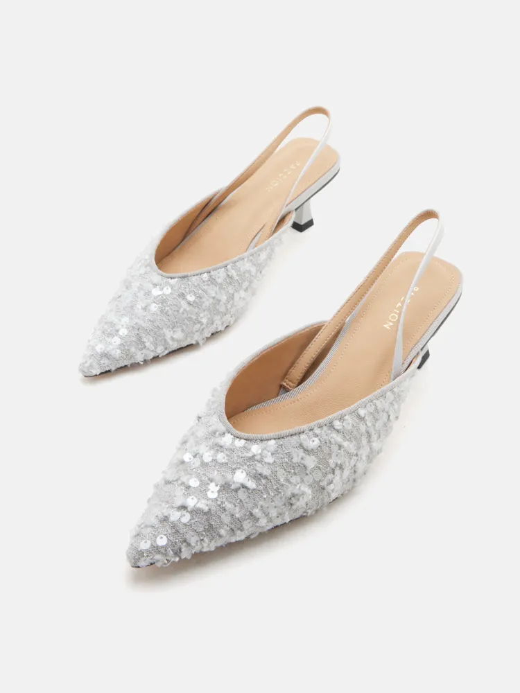 Esme Sequin Pointed Toe Slingback Heels