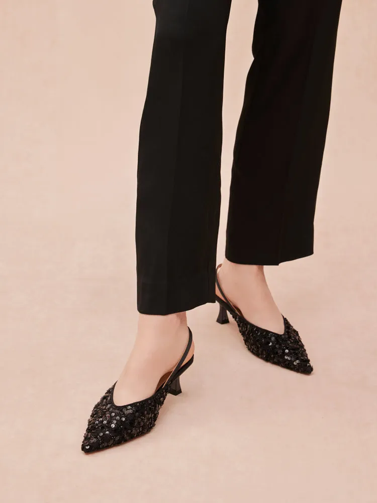 Esme Sequin Pointed Toe Slingback Heels