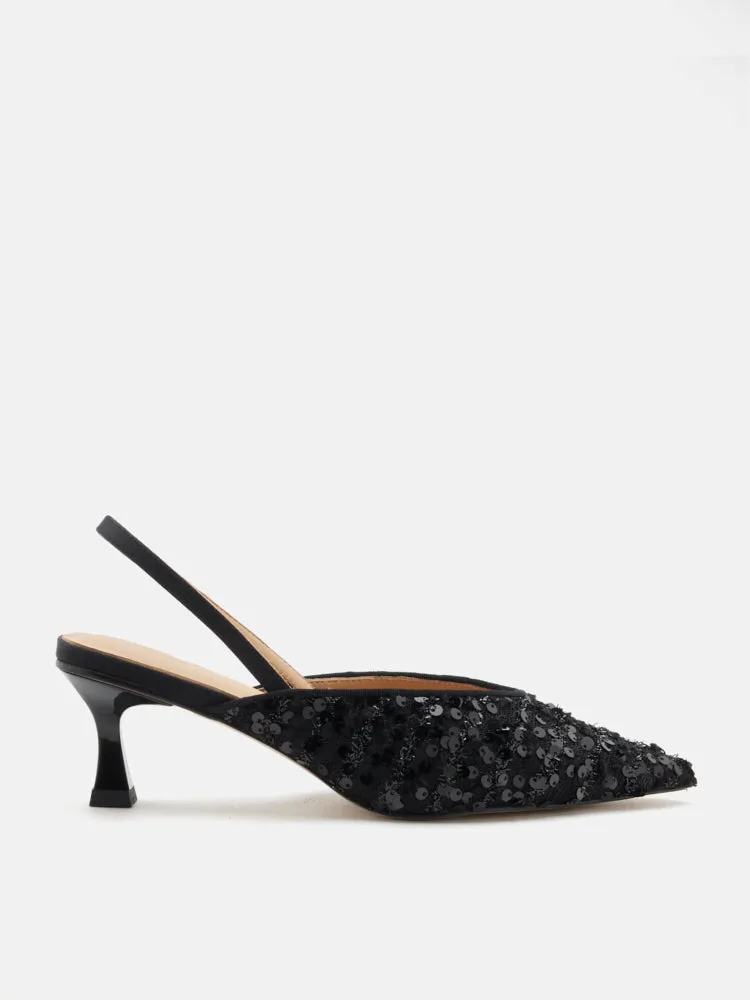 Esme Sequin Pointed Toe Slingback Heels