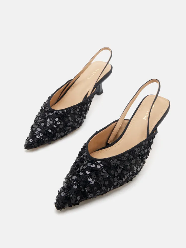 Esme Sequin Pointed Toe Slingback Heels