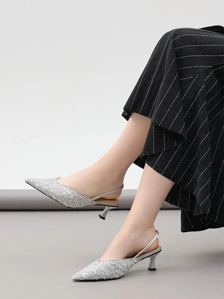 Esme Sequin Pointed Toe Slingback Heels