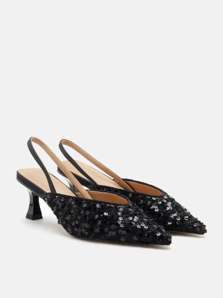 Esme Sequin Pointed Toe Slingback Heels