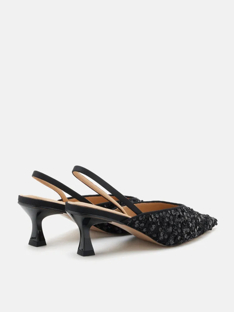 Esme Sequin Pointed Toe Slingback Heels