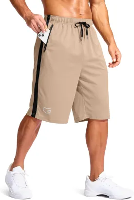 G Gradual Men's 11" Long Basketball Shorts with Zipper Pockets Mesh Quick Dry Lightweight Gym Athletic Shorts for Men