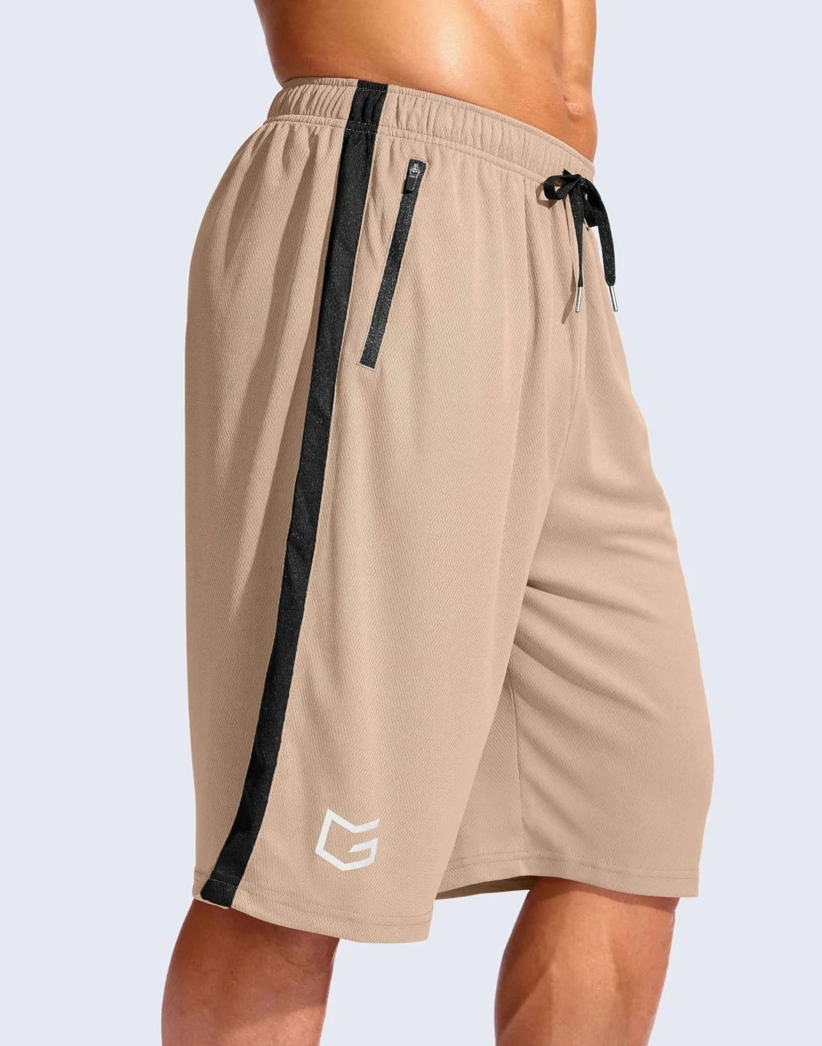 G Gradual Men's 11" Long Basketball Shorts with Zipper Pockets Mesh Quick Dry Lightweight Gym Athletic Shorts for Men