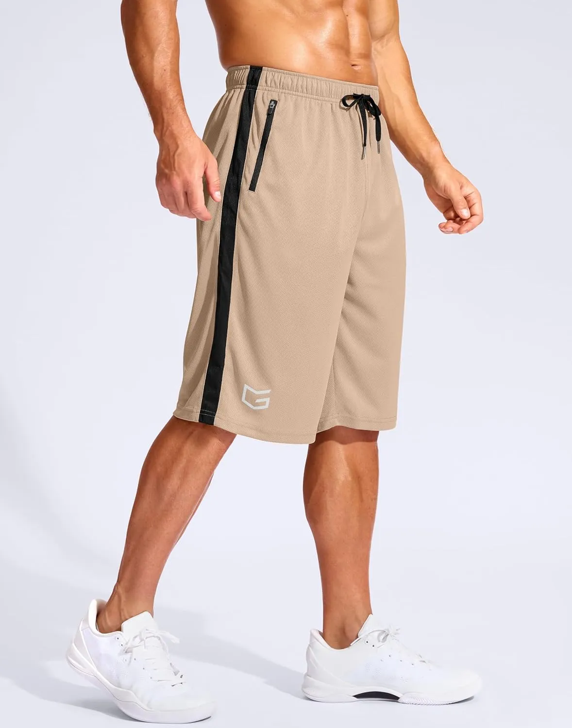G Gradual Men's 11" Long Basketball Shorts with Zipper Pockets Mesh Quick Dry Lightweight Gym Athletic Shorts for Men