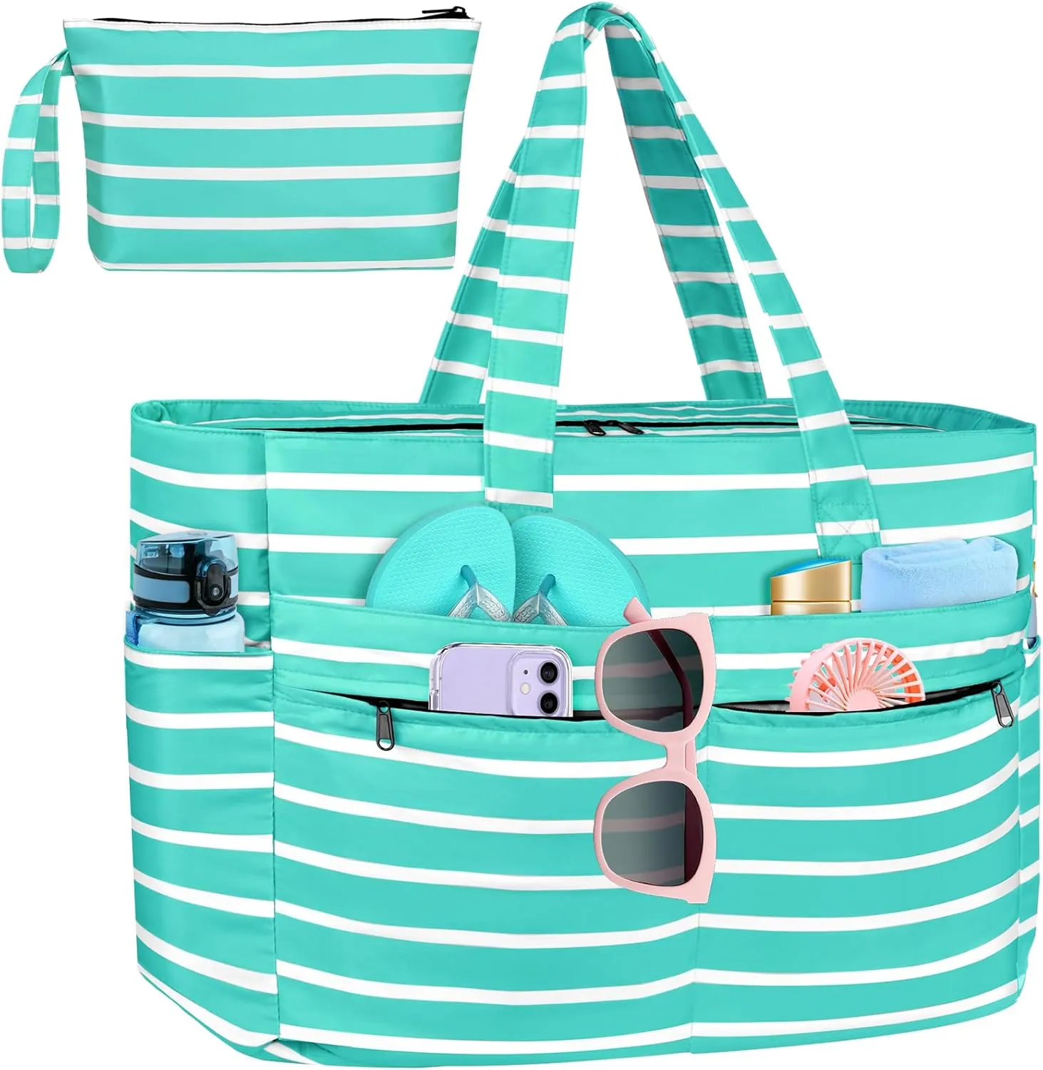 HUANLANG Extra Large Beach Bag Waterproof Beach Totes Bags for Women Men,Pool Bag with Zipper Wet Pocket