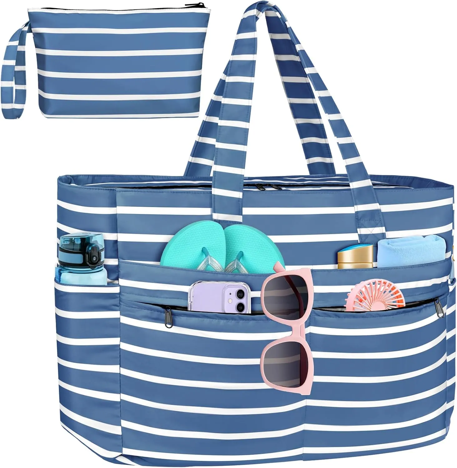 HUANLANG Extra Large Beach Bag Waterproof Beach Totes Bags for Women Men,Pool Bag with Zipper Wet Pocket