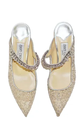 JIMMY CHOO Bing 65 Sequin Tulle Crystal Strap Mules