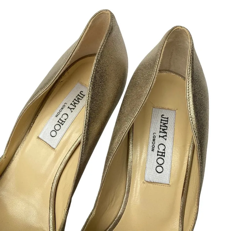 JIMMY CHOO Metallic Gold Leather Flower Shape Crystals D'orsay Pumps, Size 38