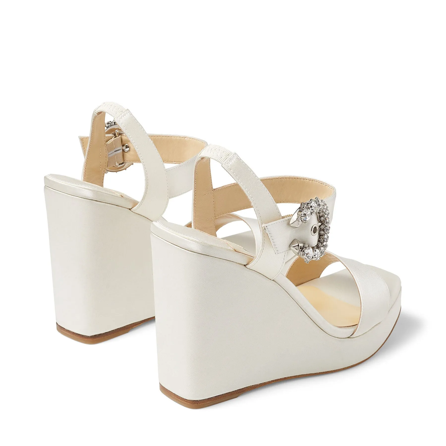 JIMMY CHOO MIRABELLE 110 SATIN WEDGE SANDALS
