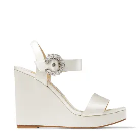 JIMMY CHOO MIRABELLE 110 SATIN WEDGE SANDALS