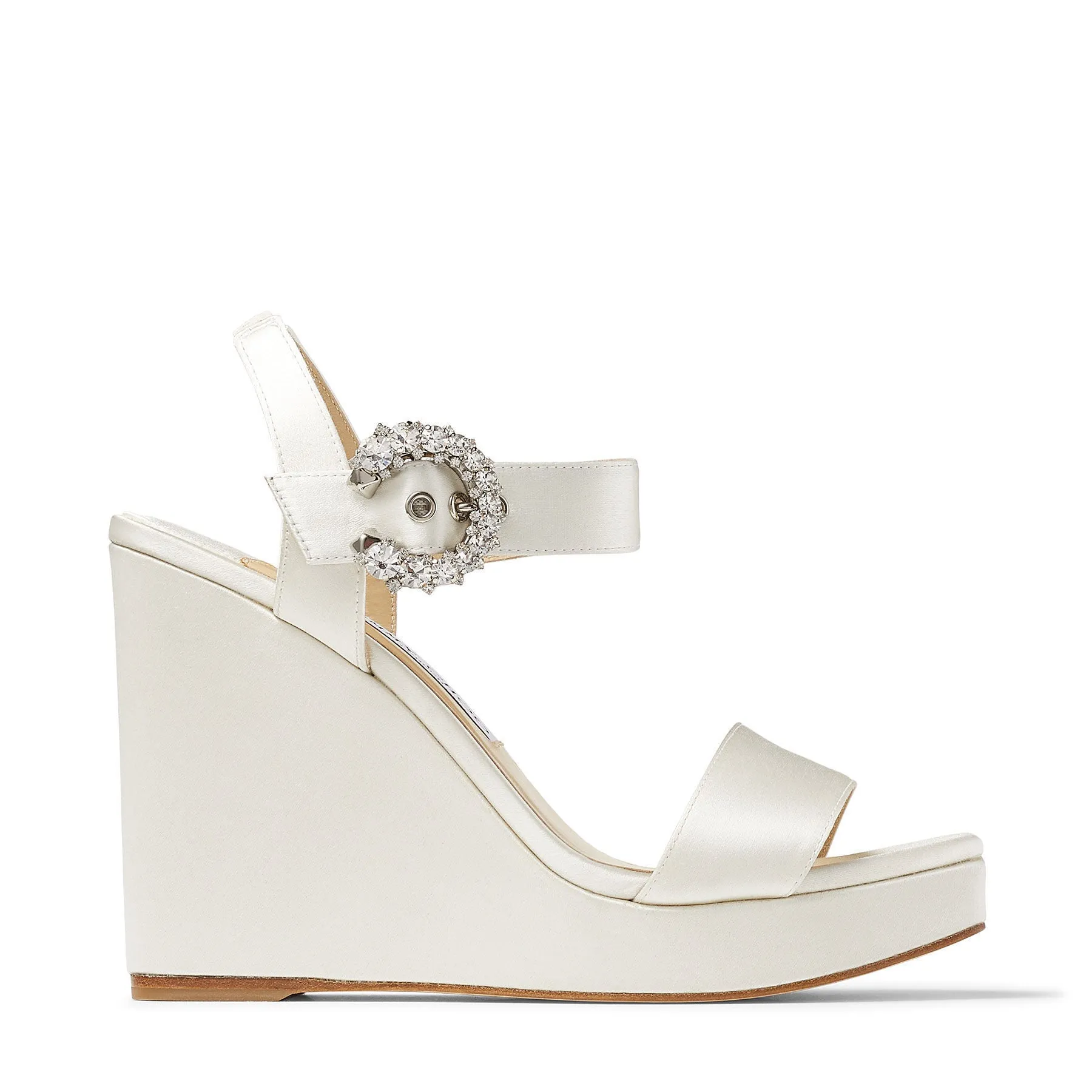 JIMMY CHOO MIRABELLE 110 SATIN WEDGE SANDALS