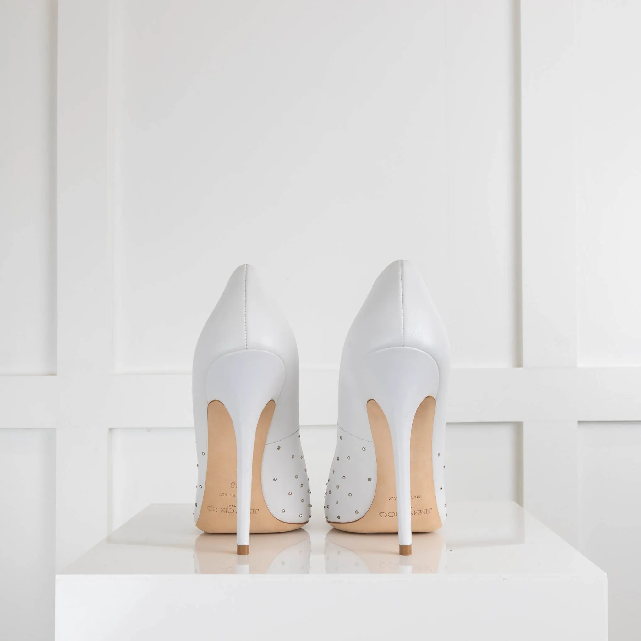 Jimmy Choo White Leather Silver Stud Heeled Shoes