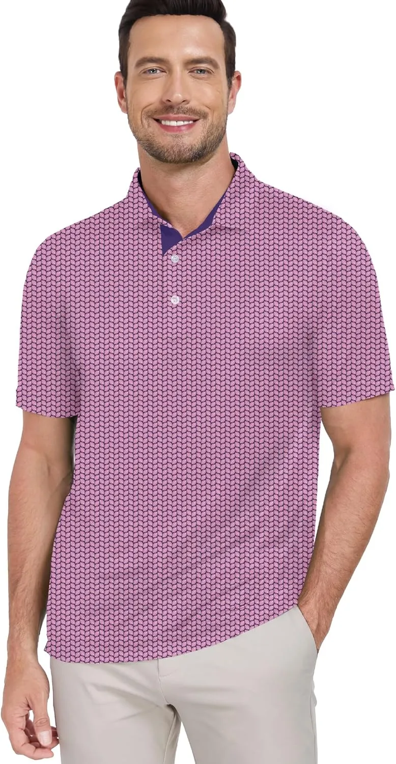 Mens Golf Shirts Short Sleeve Print Dry Fit Moisture Wicking Performance Polo Shirt
