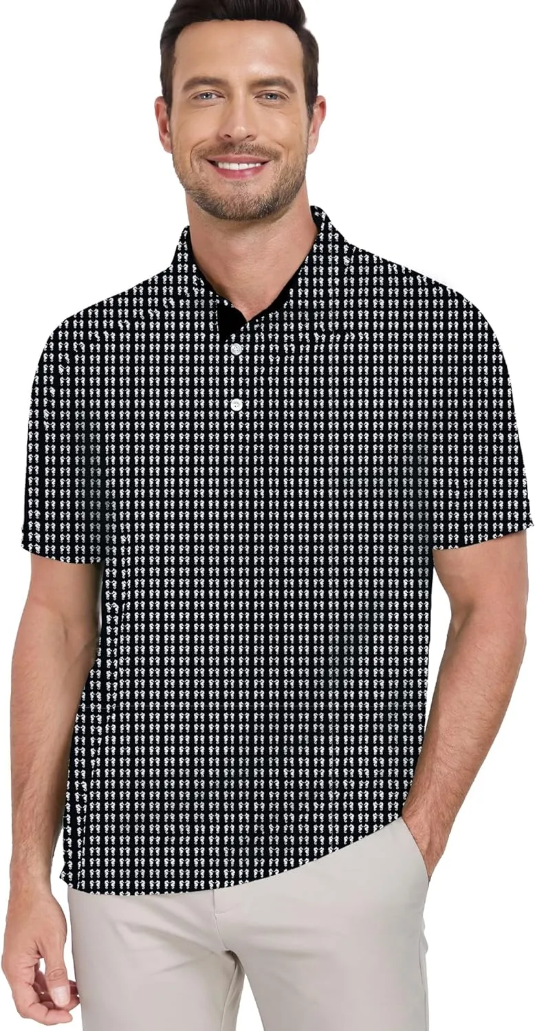 Mens Golf Shirts Short Sleeve Print Dry Fit Moisture Wicking Performance Polo Shirt