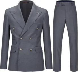 Men's Slim Fit 2 Piece Suit Double Breasted Business Wedding Prom Tuxedo Suits Blazer & Pants Set??