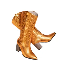 Merendy Sara block heeled  Metallic Knee-high western Boots