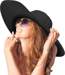 Oversized Sun Straw Hat for Women, UPF 50  Floppy Wide Brim Summer Hat, Foldable Roll Up Travel Hat Beach Hats for Women