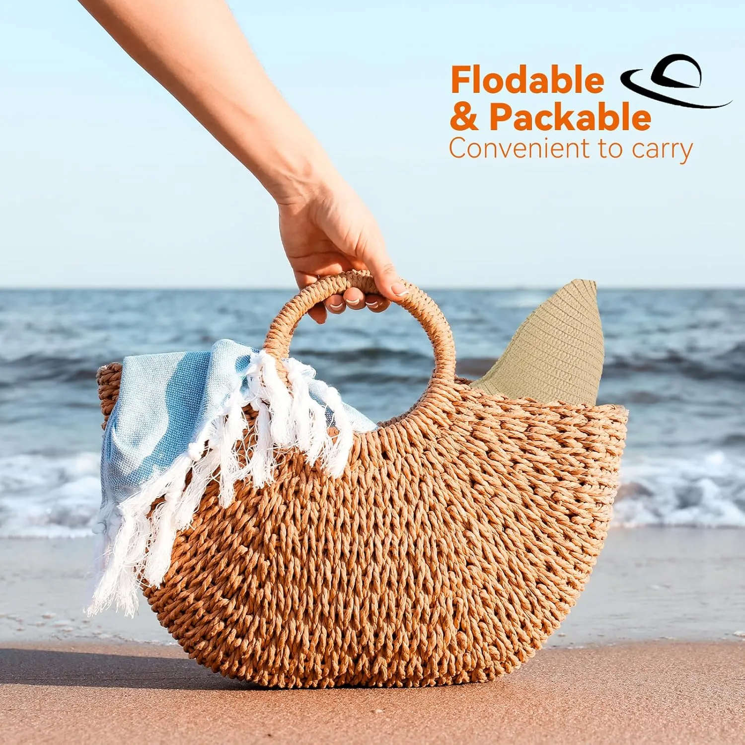 Oversized Sun Straw Hat for Women, UPF 50  Floppy Wide Brim Summer Hat, Foldable Roll Up Travel Hat Beach Hats for Women