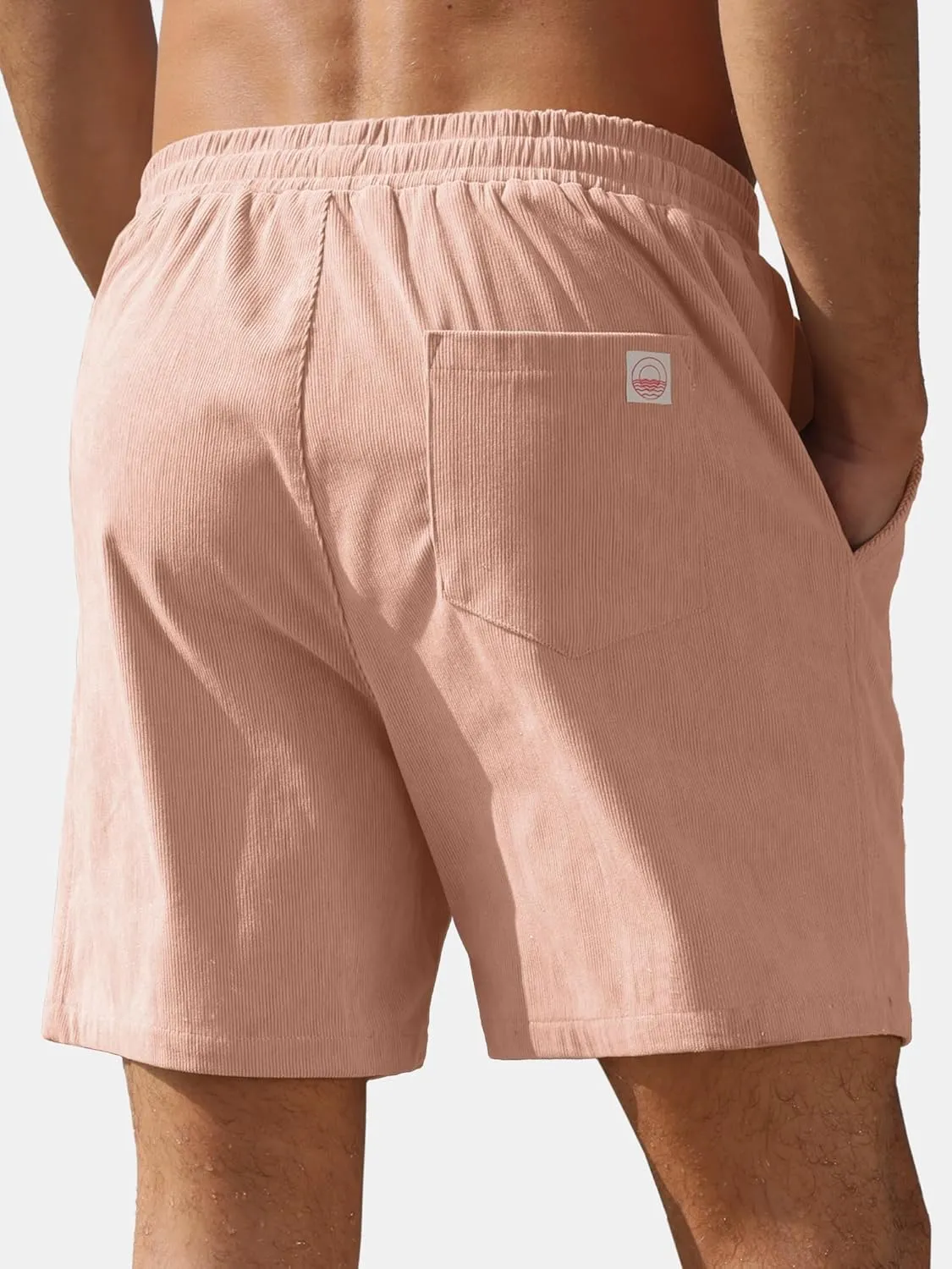 PLEPAN Mens Corduroy Shorts 5 Inch Casual Elastic Waist Drawstring Lightweight Summer Beach Shorts with Pockets