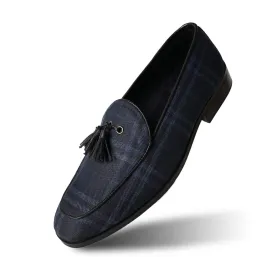 Raro Plaid Fabric Tassel Slip-Ons - Blue