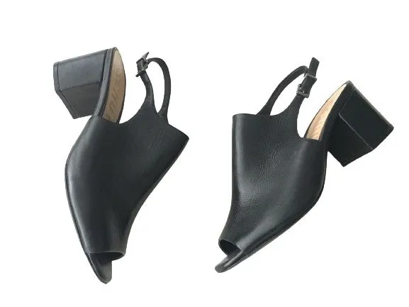 Schutz Atanado Soft Black High Heel Sandals Slip-On Wedge Shoes Size BR 7 39 ladies
