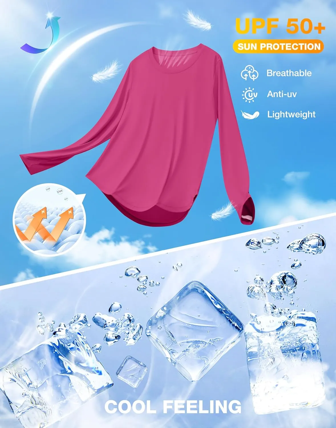 Soothfeel Women's UPF 50  Sun Shirts Long Sleeve SPF UV Protection Rash Guard Lightweight Quick Dry Hiking Workout Tops