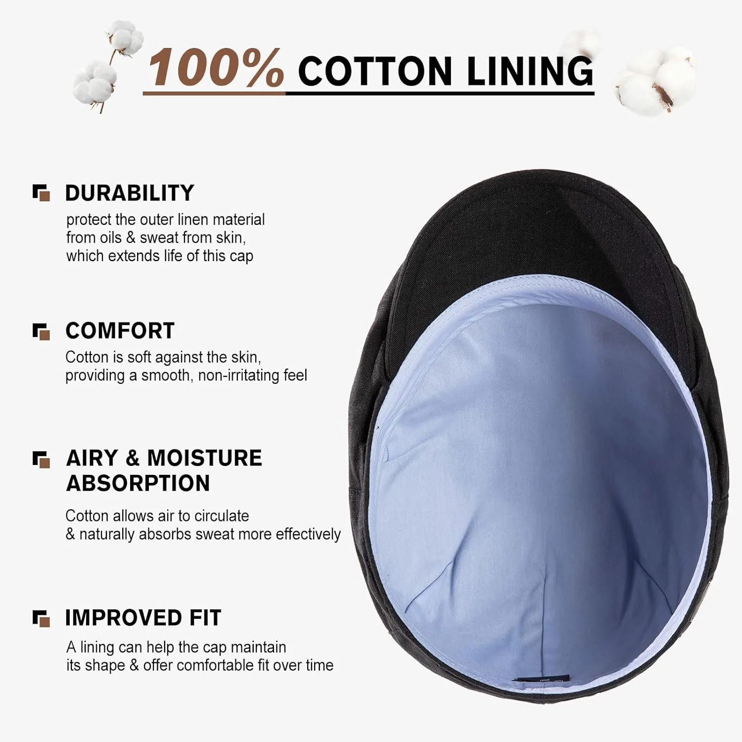 TOP-EX XL/XXL Mens 100% Linen Flat Cap Summer Cooling Newsboy Hats Cotton Lining
