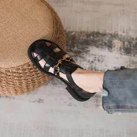 Vintage Woven Toe Cap Roman Style Buckle Sandals for Women