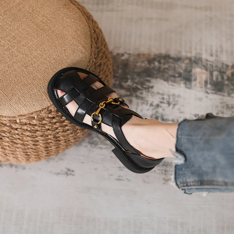 Vintage Woven Toe Cap Roman Style Buckle Sandals for Women