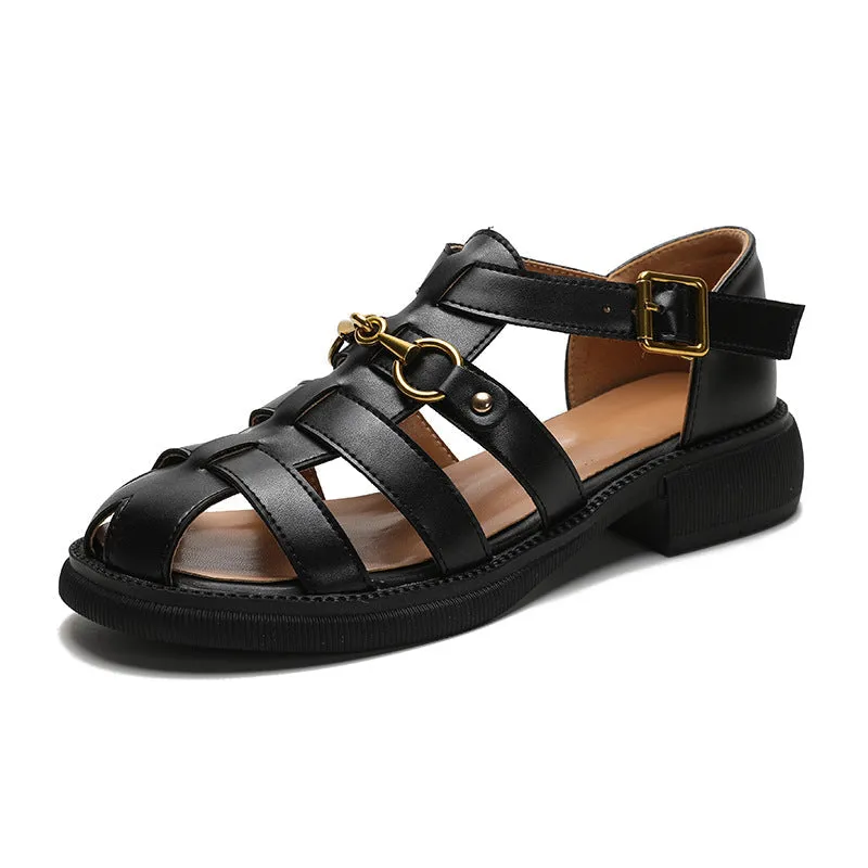 Vintage Woven Toe Cap Roman Style Buckle Sandals for Women